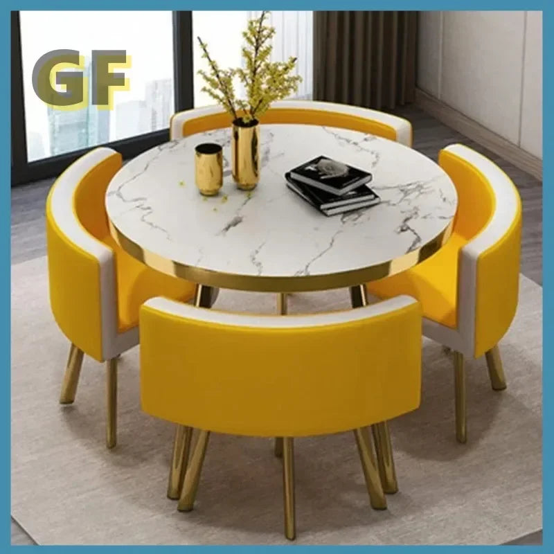 Round 80cm Dining Tables Set 4 Chairs Modern Center Wood Table Luxury White Apartment Furniture