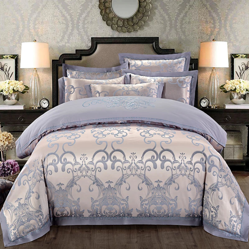 Luxury Soft Bedding Set Floral White Blue Comfort A/B High-End Embroidery Duvet Pillowcase Bed Sheet Queen King Size