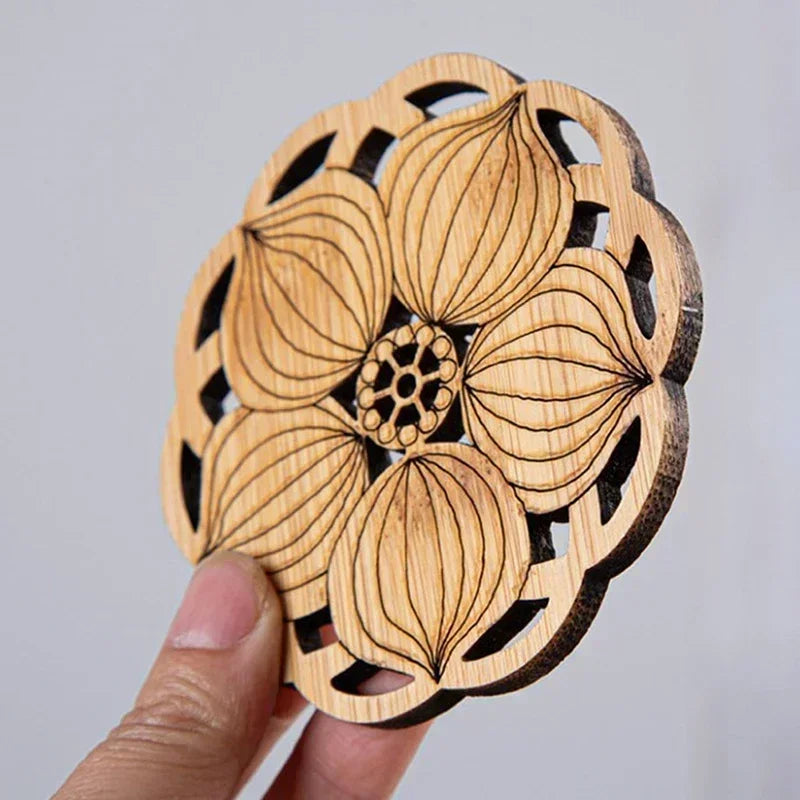 Creative Lotus Flower Drink Coasters Wooden Round Cup Mat Table Mat Tea Coffee Mug Placemat Home Decoration Kitchen Accessories