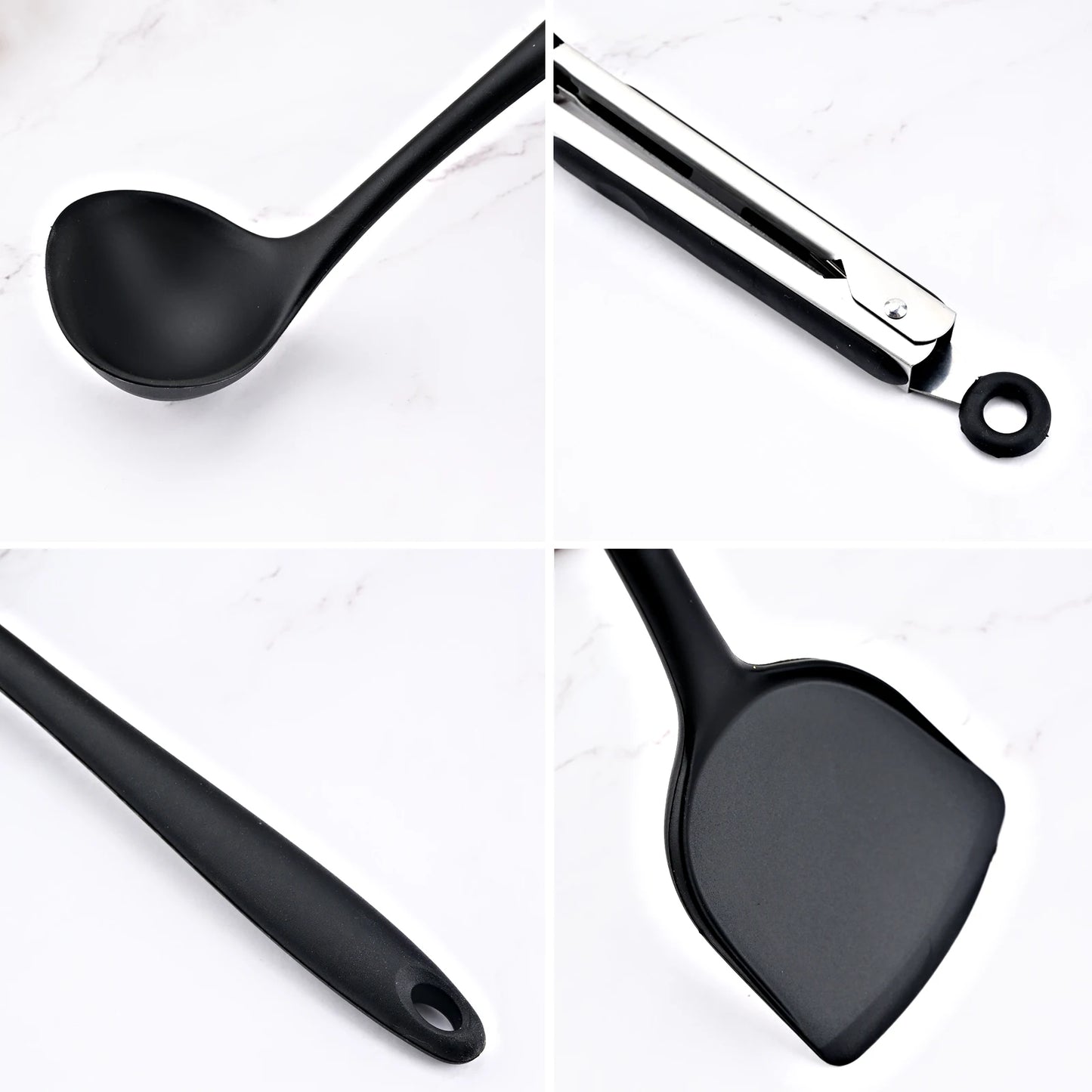 New Non-Stick Black Cookware Silicone Kitchenware Tool Cooking Utensils Set Spatula Ladle Egg Beaters Shovel Kitchen Accessories