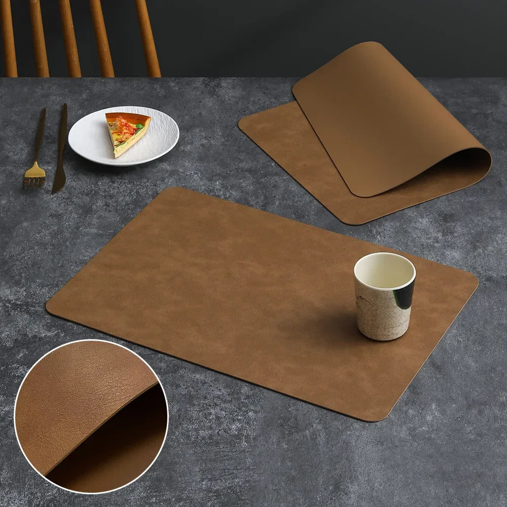 Square Double-Layer Cowhide PU Leather Placemat Texture Waterproof Heat-Resistant Table Mats Home Hotel Dining