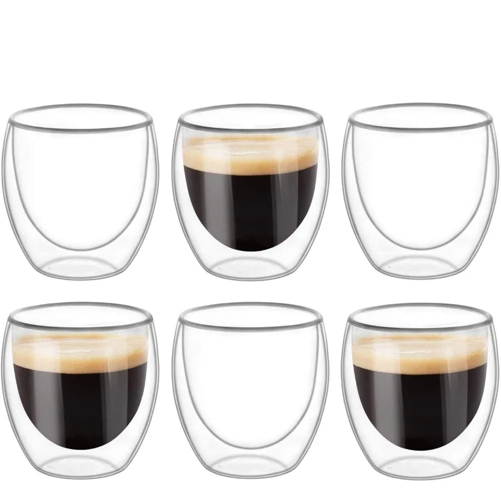 2/4/6PC 80ML/250ML/350ML/450ML Double Walled Glass Coffee Cup Insulated Layer Tea Cups Clear Small Glass for Hot Cold Glassware