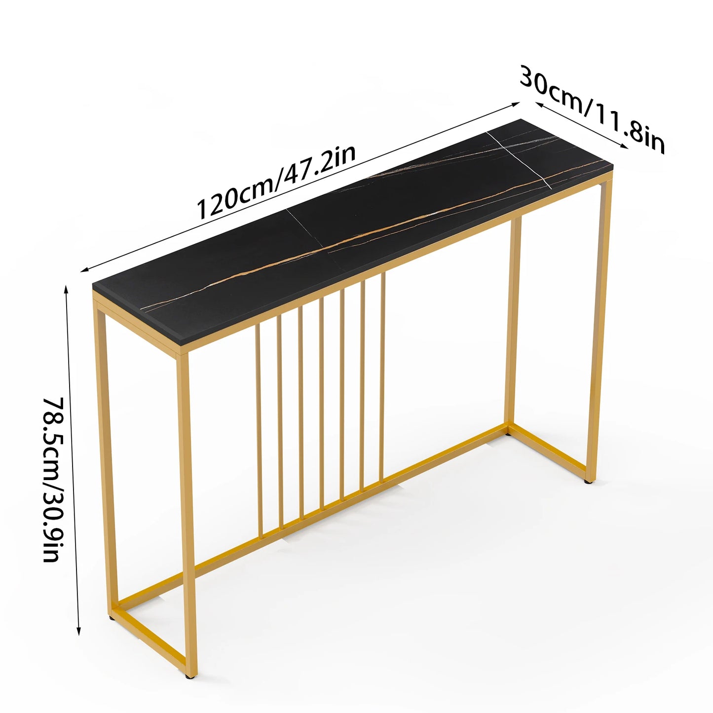 47.2" Extra Long Console Table Sintered Top Gold Metal Leg Sofa Table for Hallway Entryway