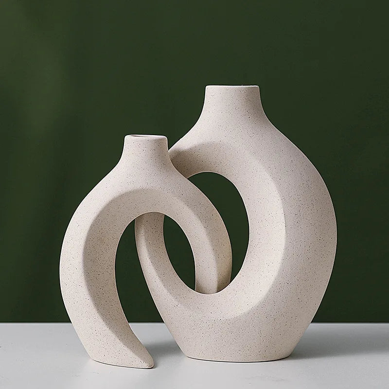 White Ceramic Vase Set of 2 for Modern Home Decor