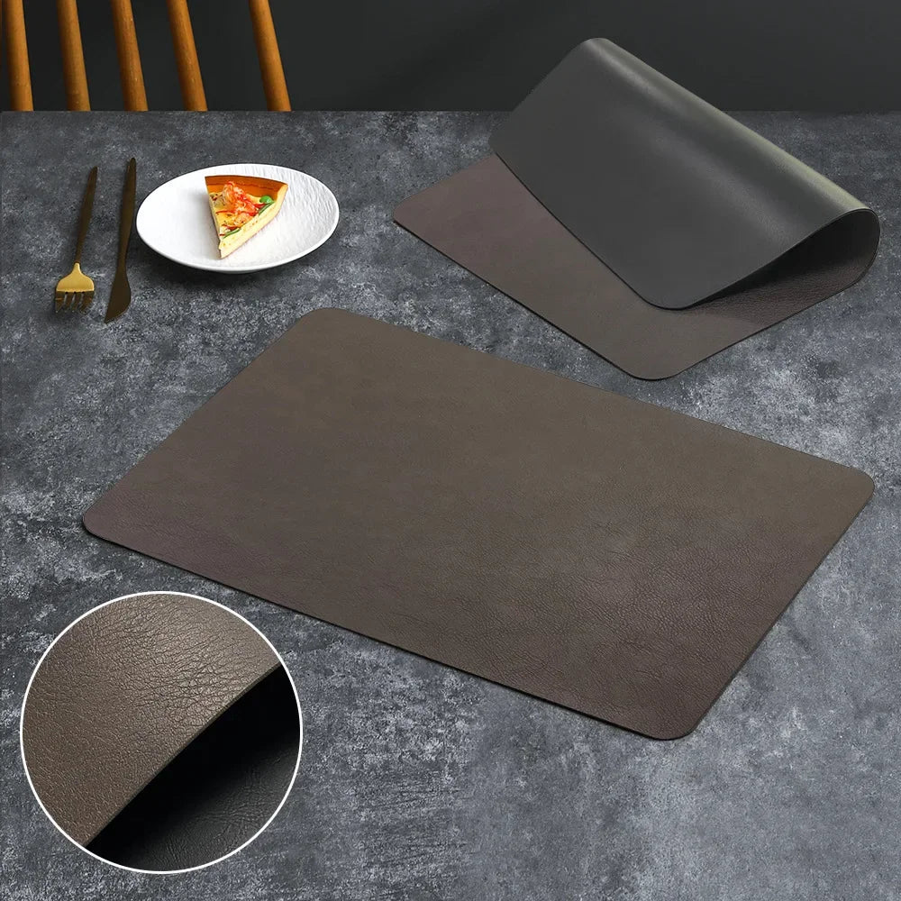 Square Double-Layer Cowhide PU Leather Placemat Texture Waterproof Heat-Resistant Table Mats Home Hotel Dining