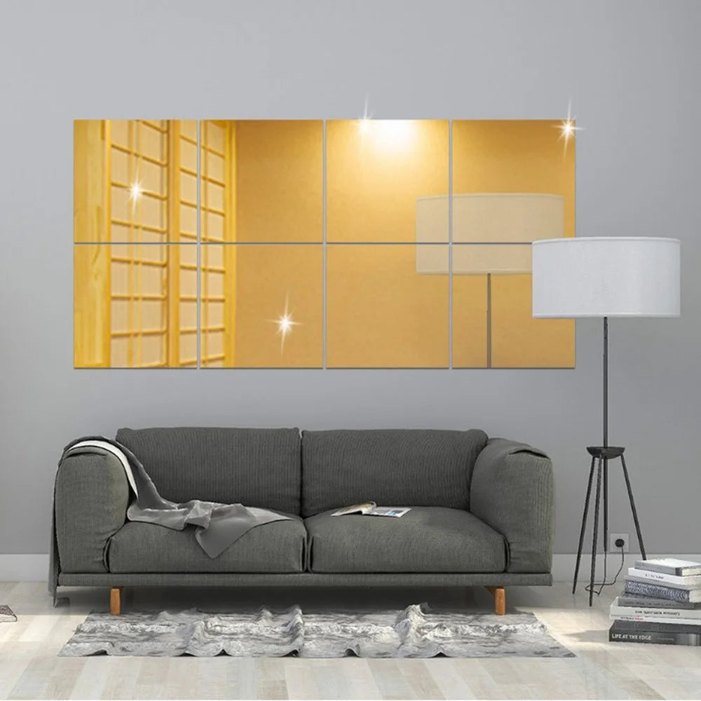 3D Square Acrylic Mirror Wall Stickers DIY Free Combination Stickers For Living Room Porch Background Decoration