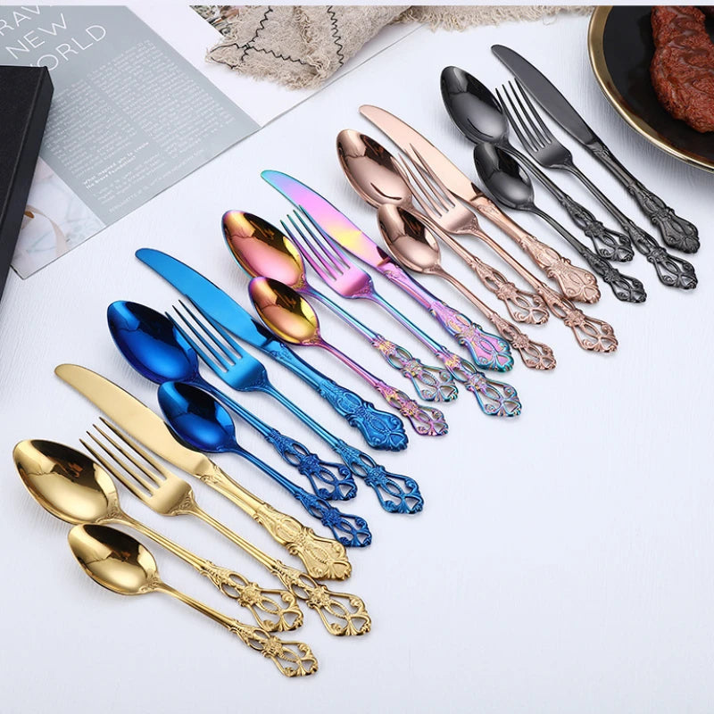 Stainless Steel Flatware Tableware 5Pcs/Set Multi-Color Knife Fork Spoon Cutlery 304 Stainless Steel Cutlery Set