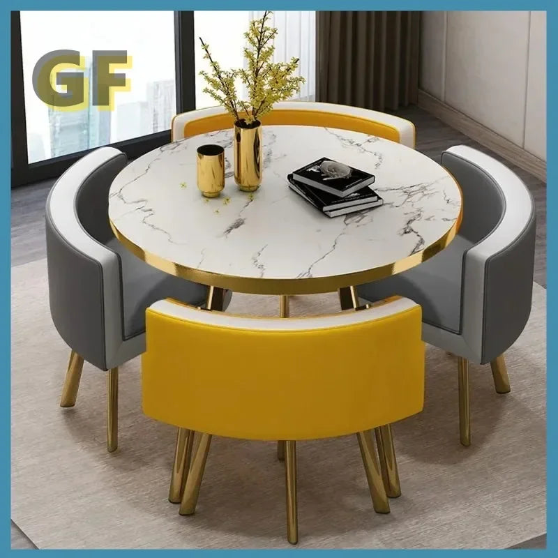 Round 80cm Dining Tables Set 4 Chairs Modern Center Wood Table Luxury White Apartment Furniture