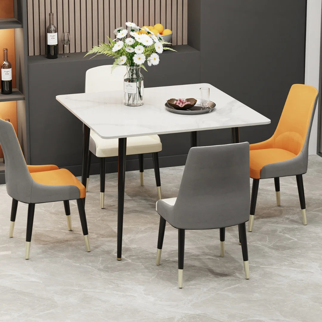 Dining Table for 4 Restaurant Kitchen Cafe Shop Marble Dining Desk with Dining Chair Sets