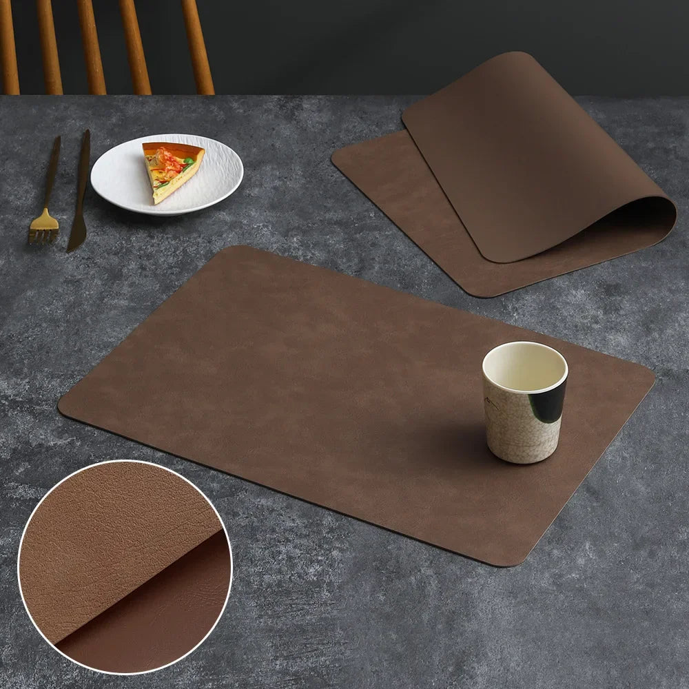 Square Double-Layer Cowhide PU Leather Placemat Texture Waterproof Heat-Resistant Table Mats Home Hotel Dining