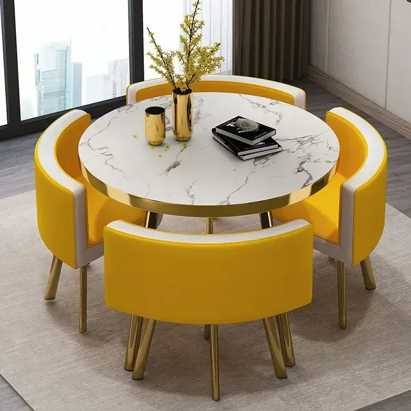 Round 80cm Dining Tables Set 4 Chairs Modern Center Wood Table Luxury White Apartment Furniture