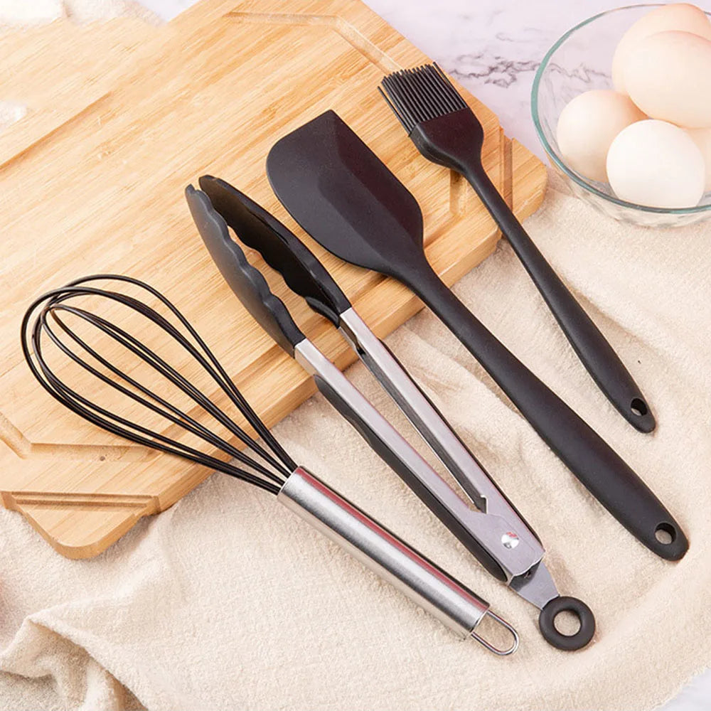 New Non-Stick Black Cookware Silicone Kitchenware Tool Cooking Utensils Set Spatula Ladle Egg Beaters Shovel Kitchen Accessories