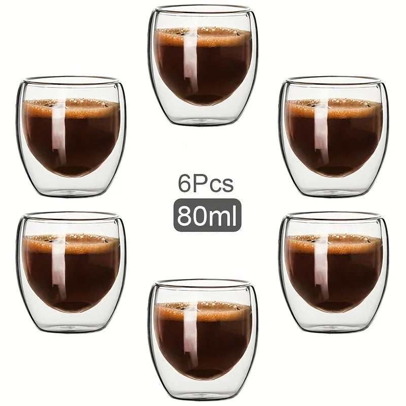 2/4/6PC 80ML/250ML/350ML/450ML Double Walled Glass Coffee Cup Insulated Layer Tea Cups Clear Small Glass for Hot Cold Glassware