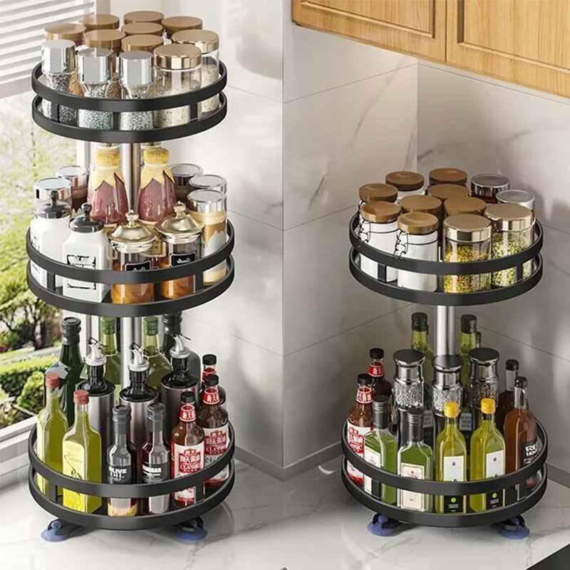 360°Rotation Spice Rack Organizer Jar Cans For Kitchen Accessories