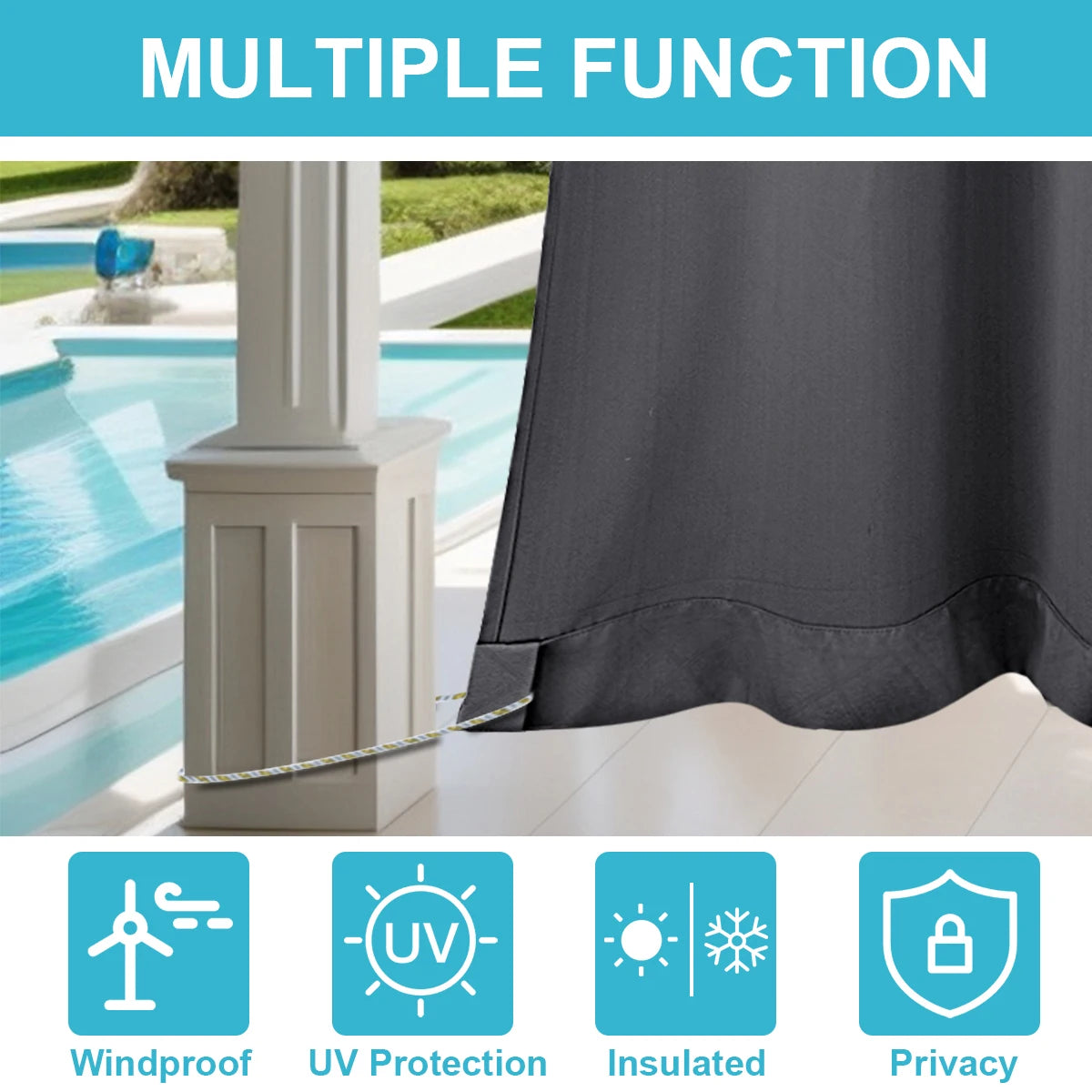 2pcs Outdoor Curtains Waterproof Windproof Patio Curtains Embossed Pattern Thermal