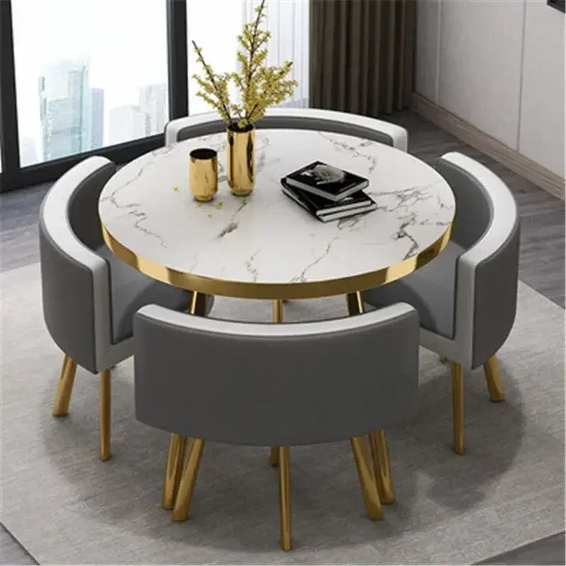 Round 80cm Dining Tables Set 4 Chairs Modern Center Wood Table Luxury White Apartment Furniture