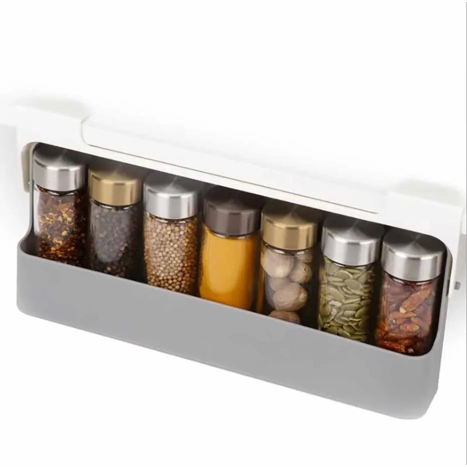 Hanging Spice Bottles Storage Rack Under Cabinet Self Adhesive Jar Container Drawer Type Seasoning Bottles Organizer