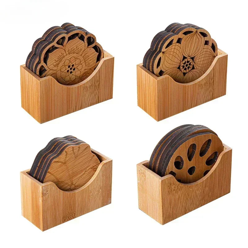 Creative Lotus Flower Drink Coasters Wooden Round Cup Mat Table Mat Tea Coffee Mug Placemat Home Decoration Kitchen Accessories