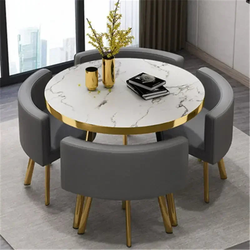 Round 80cm Dining Tables Set 4 Chairs Modern Center Wood Table Luxury White Apartment Furniture