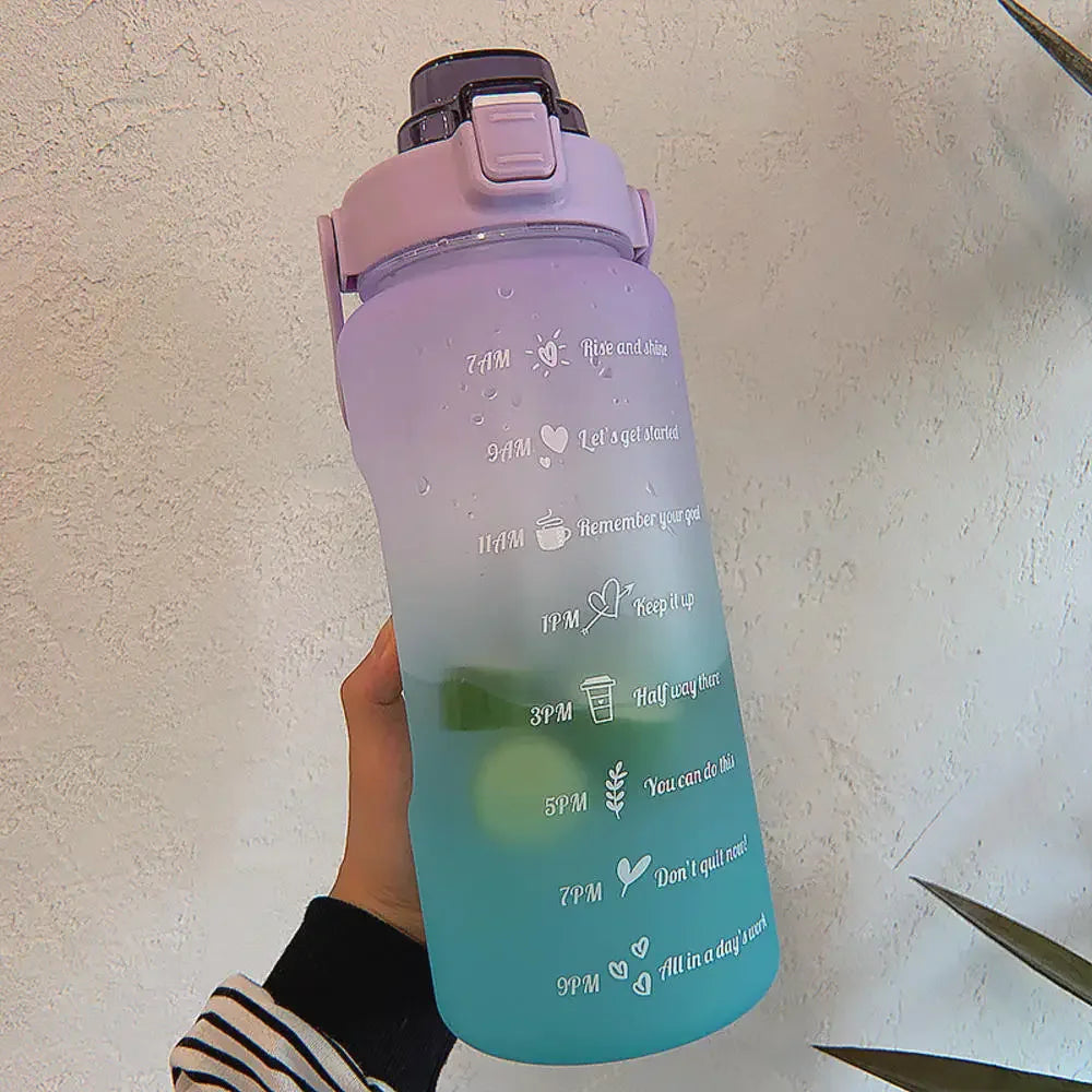 2L Gallon Motivational Water Bottle With Straw Leakproof BPA Free Gym Outdoor Sports Water Drinking Jug With Time Marker