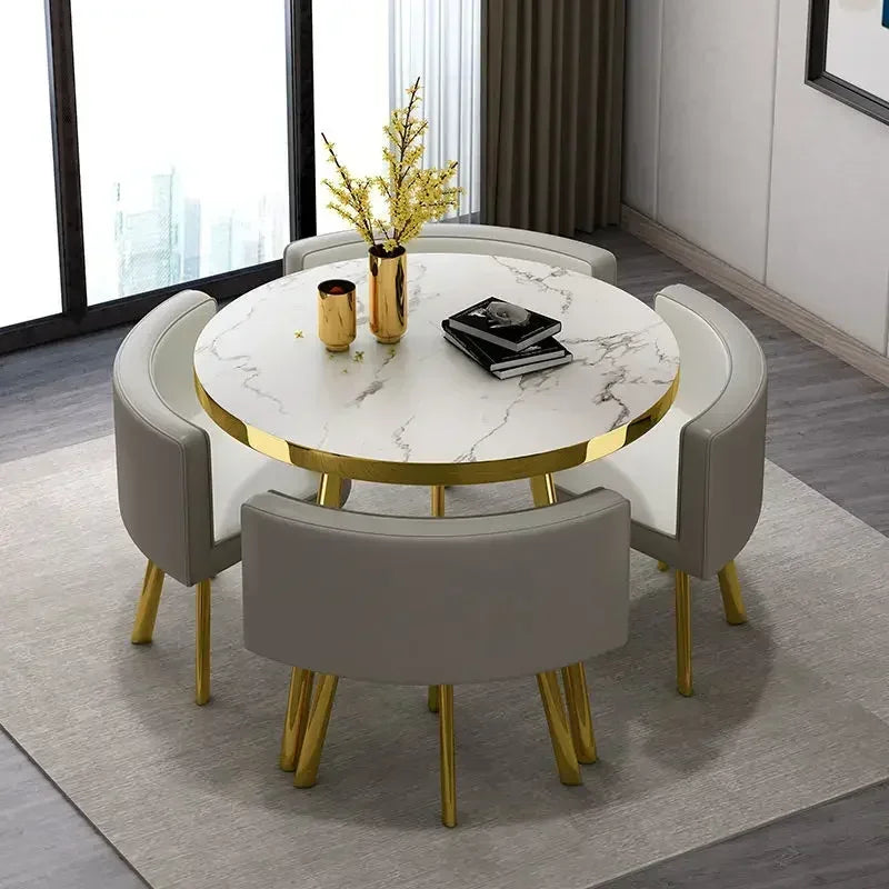 Round 80cm Dining Tables Set 4 Chairs Modern Center Wood Table Luxury White Apartment Furniture