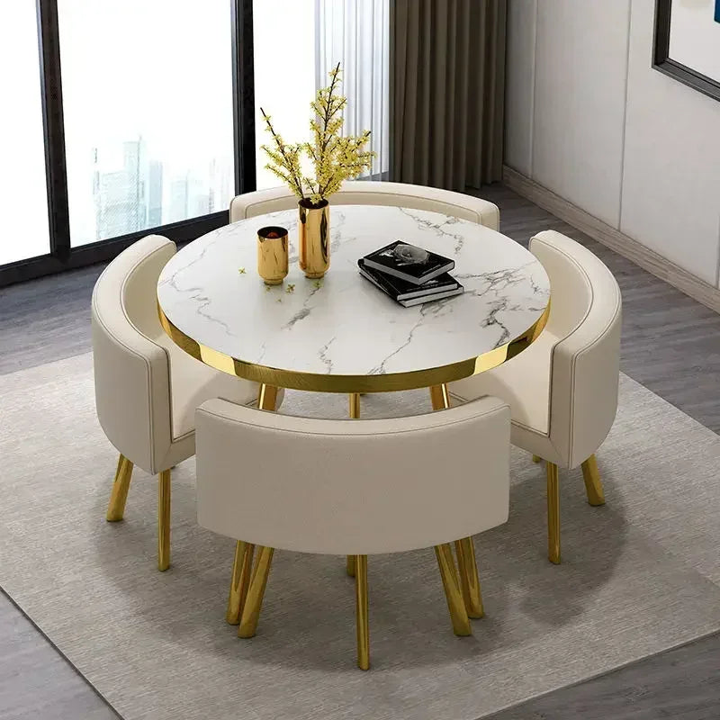 Round 80cm Dining Tables Set 4 Chairs Modern Center Wood Table Luxury White Apartment Furniture