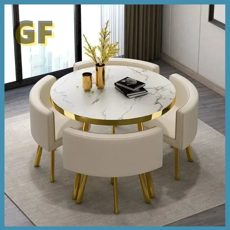 Round 80cm Dining Tables Set 4 Chairs Modern Center Wood Table Luxury White Apartment Furniture