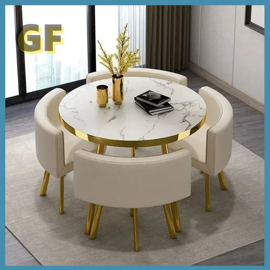 Round 80cm Dining Tables Set 4 Chairs Modern Center Wood Table Luxury White Apartment Furniture