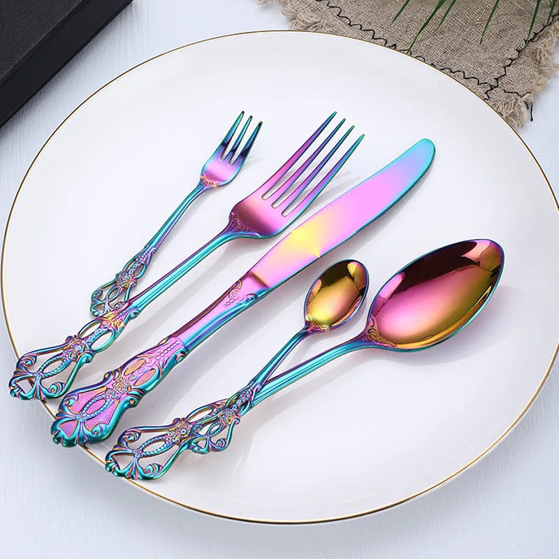 Stainless Steel Flatware Tableware 5Pcs/Set Multi-Color Knife Fork Spoon Cutlery 304 Stainless Steel Cutlery Set