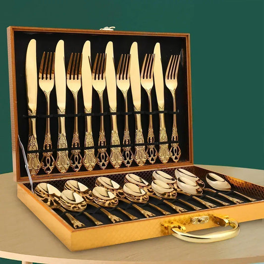 Golden Stainless Steel Cutlery Set Royal European Spoon Fork