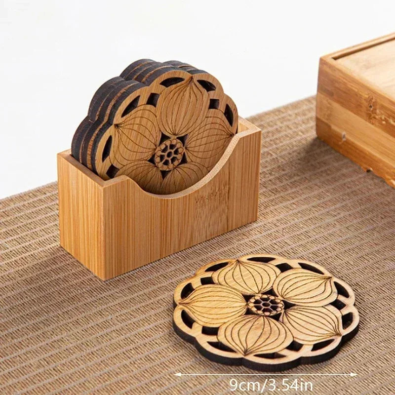 Creative Lotus Flower Drink Coasters Wooden Round Cup Mat Table Mat Tea Coffee Mug Placemat Home Decoration Kitchen Accessories