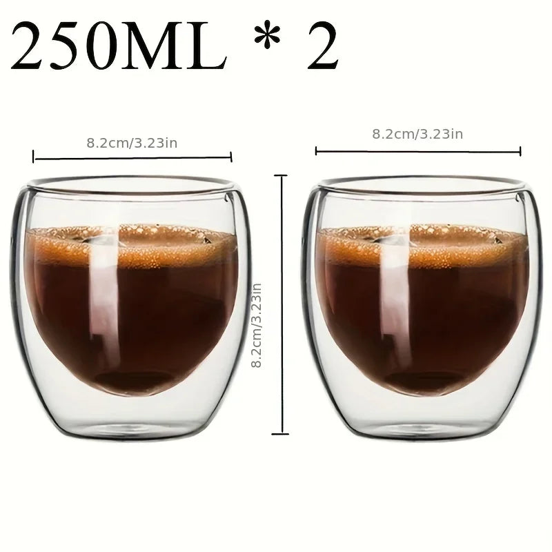 2/4/6PC 80ML/250ML/350ML/450ML Double Walled Glass Coffee Cup Insulated Layer Tea Cups Clear Small Glass for Hot Cold Glassware