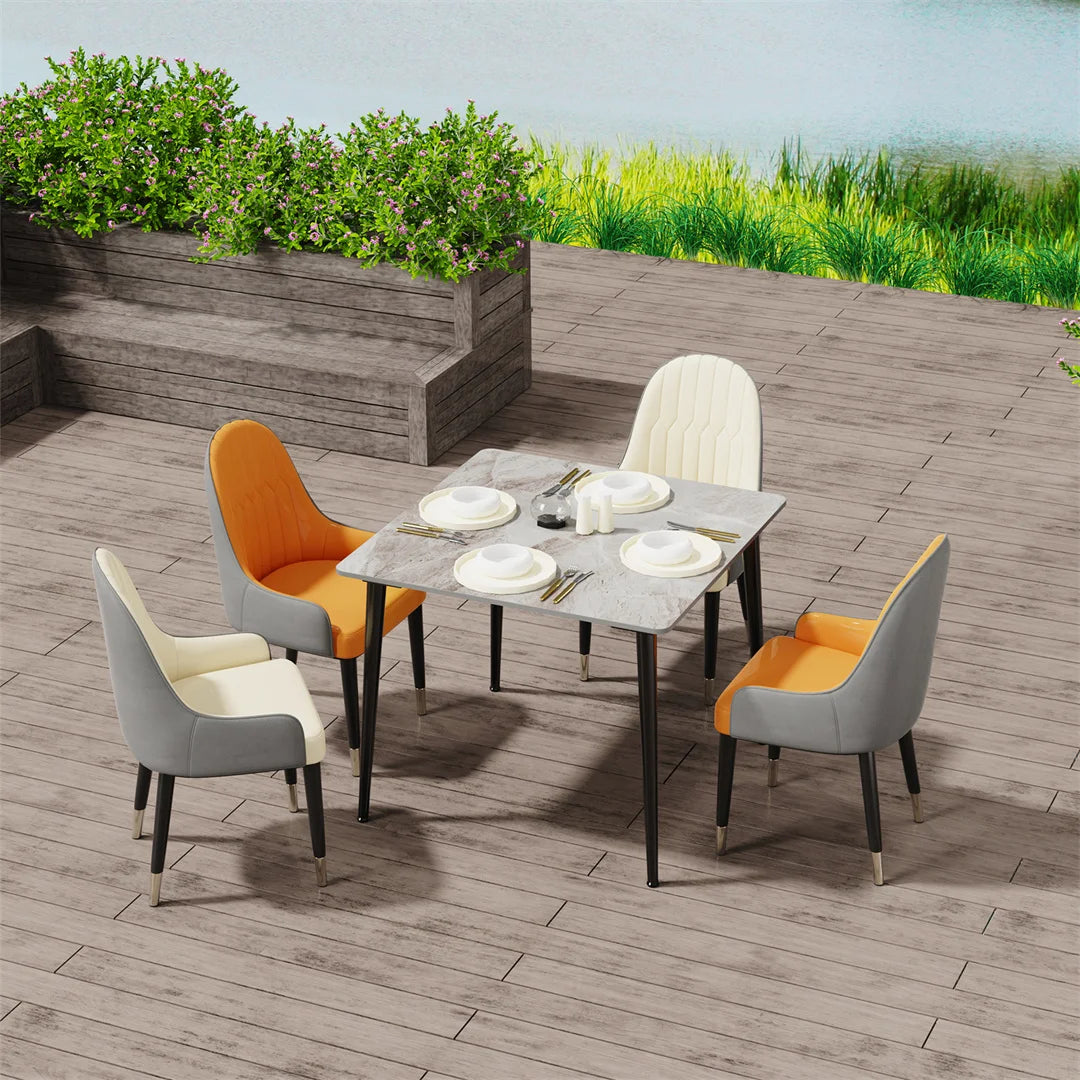 Dining Table for 4 Restaurant Kitchen Cafe Shop Marble Dining Desk with Dining Chair Sets