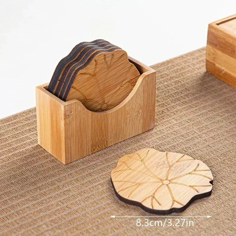 Creative Lotus Flower Drink Coasters Wooden Round Cup Mat Table Mat Tea Coffee Mug Placemat Home Decoration Kitchen Accessories