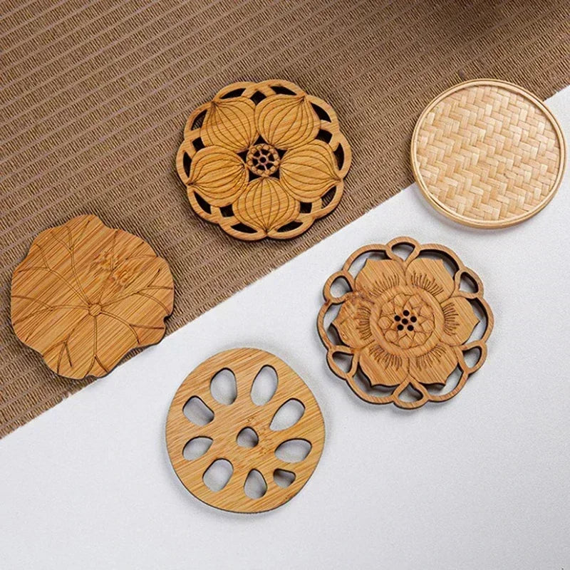 Creative Lotus Flower Drink Coasters Wooden Round Cup Mat Table Mat Tea Coffee Mug Placemat Home Decoration Kitchen Accessories