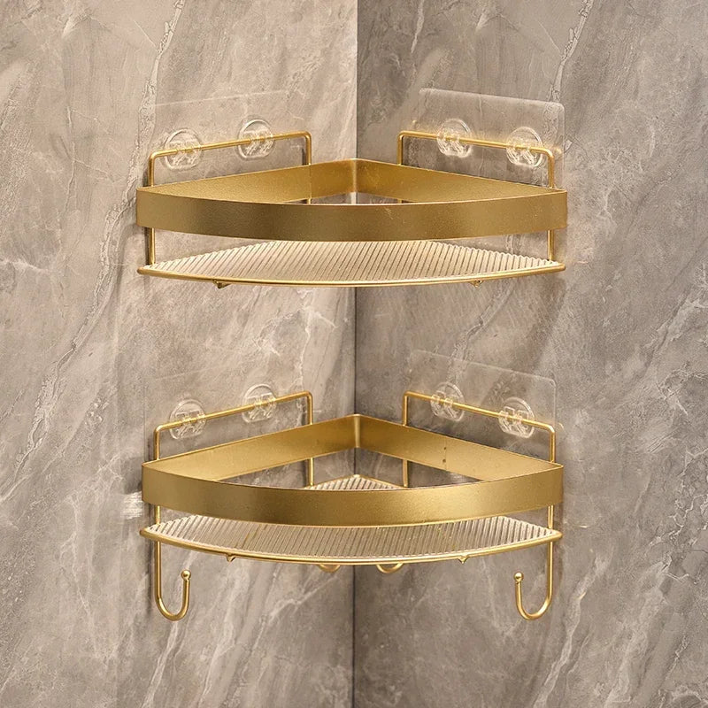 Gold Bathroom Storage Rack  non punching tripod Wall Mounted Storage holder