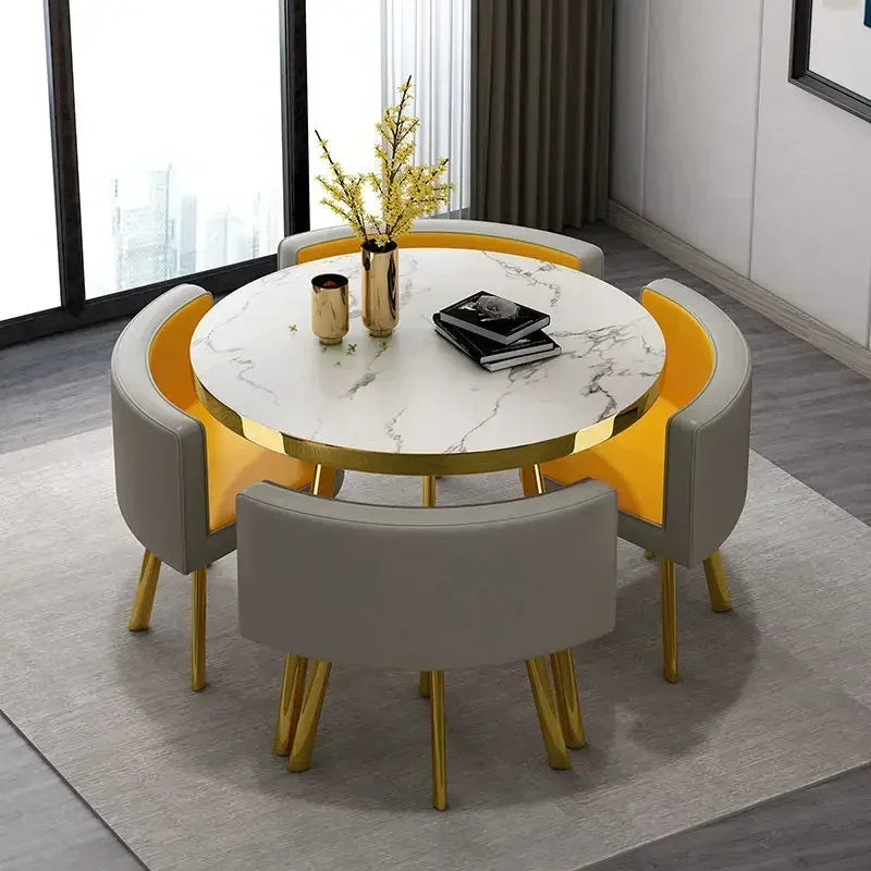 Round 80cm Dining Tables Set 4 Chairs Modern Center Wood Table Luxury White Apartment Furniture