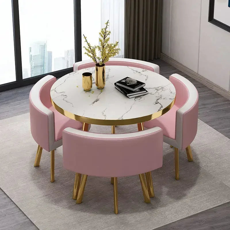 Round 80cm Dining Tables Set 4 Chairs Modern Center Wood Table Luxury White Apartment Furniture