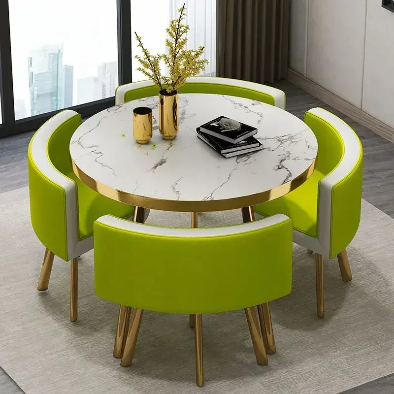 Round 80cm Dining Tables Set 4 Chairs Modern Center Wood Table Luxury White Apartment Furniture